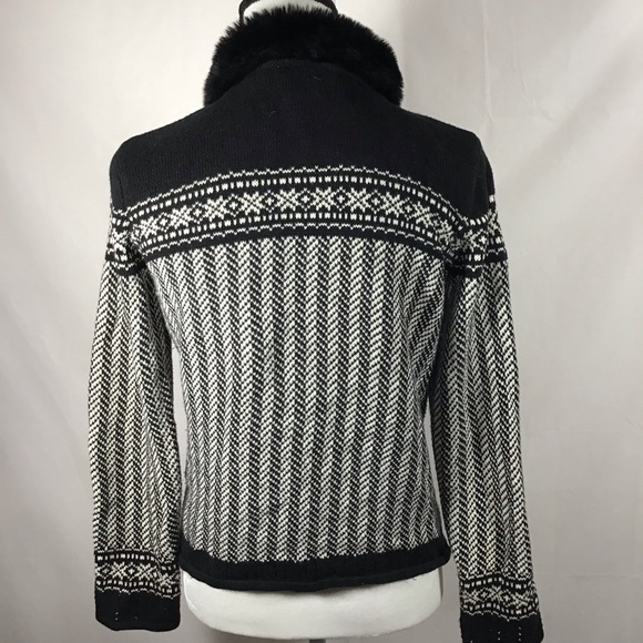 Black & White Fair Isle Zip Fur Collar Cardigan - Picture 4 of 14